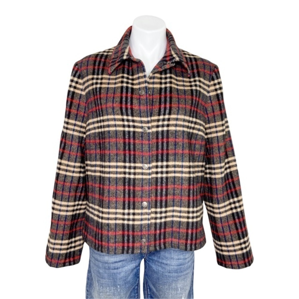 Evan Picone Plaid Jacket Snap Buttons Closure Size 14